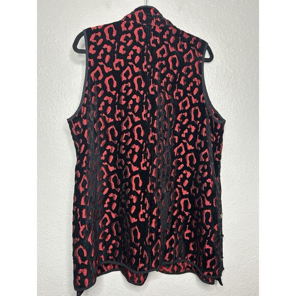 John Mark Reversible Black Red Animal Print Vest Buttons Size XL - Picture 2 of 11